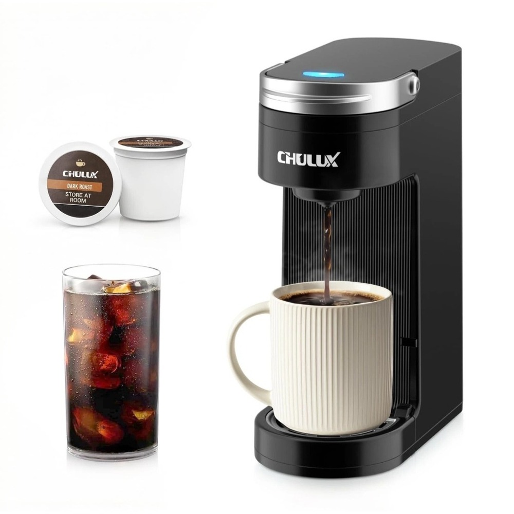 CHULUX Single Serve Coffee Maker QF-CM1808 Black K-Pod & Grounds Over Ice 14oz
